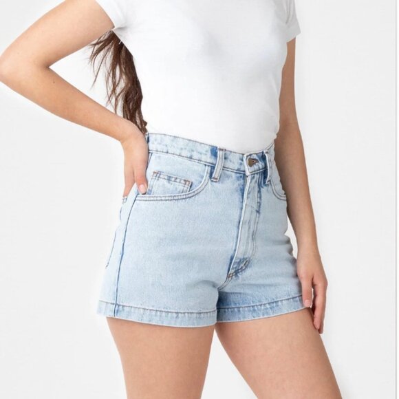 Los Angeles Apparel High Waisted Denim Shorts - Picture 2 of 5
